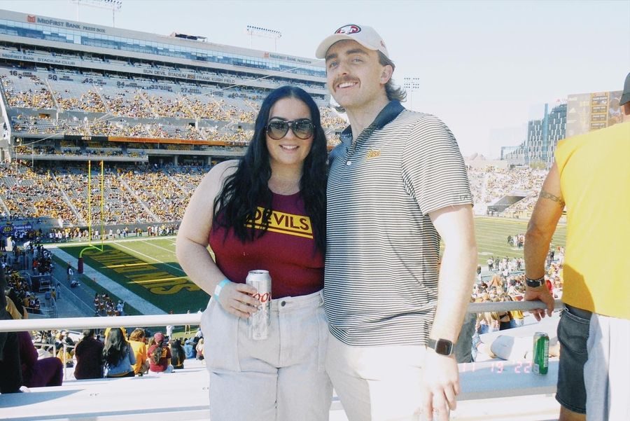 Lucca and Fiona at an Arizona State game